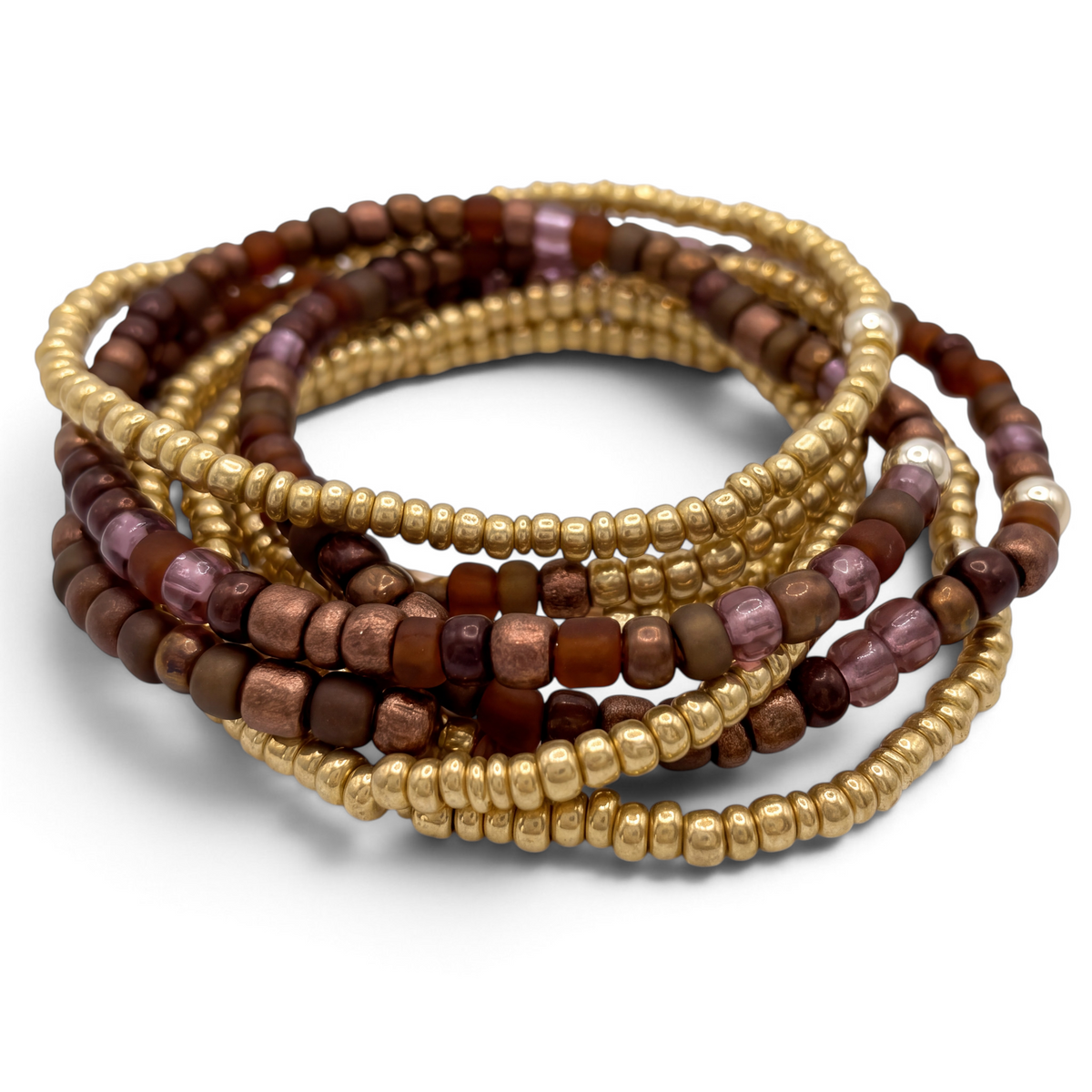 Chocolate Gold Bar Stretch Bracelet Stack