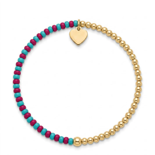 Half & Half Seed Bead Bracelet – Teal & Fuchsia