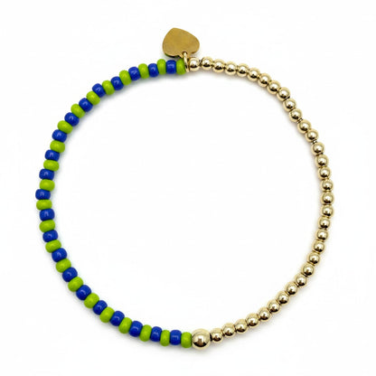 Half & Half Seed Bead Bracelet – Navy & Lime