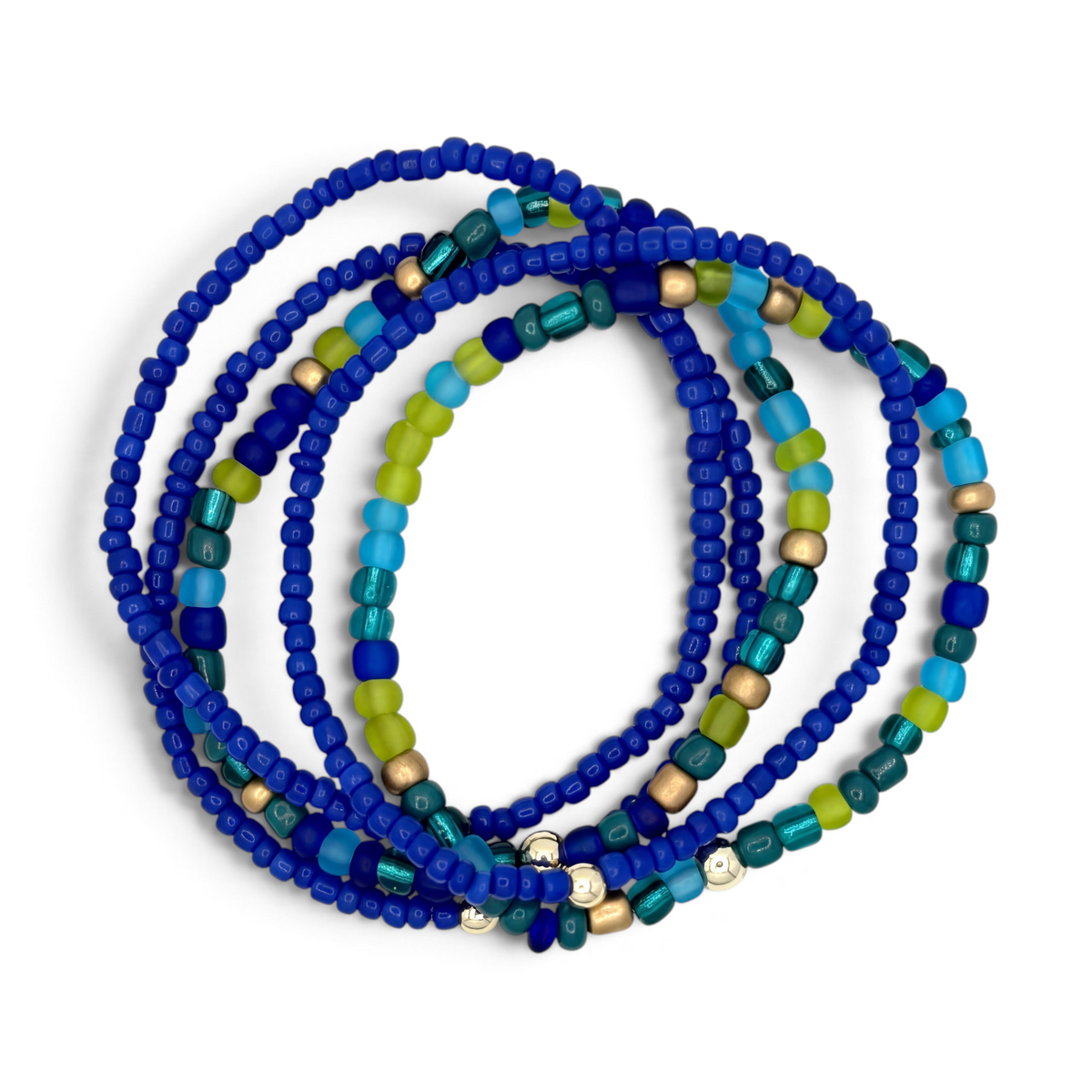 Blue Sea Glass Stretch Bracelet Stack