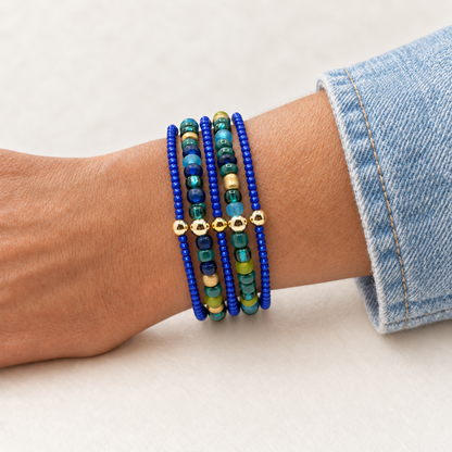Blue Sea Glass Stretch Bracelet Stack
