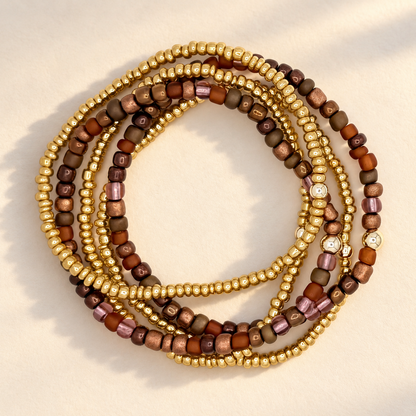 Chocolate Gold Bar Stretch Bracelet Stack