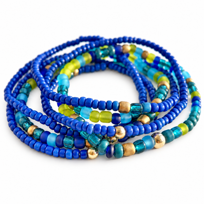 Blue Sea Glass Stretch Bracelet Stack