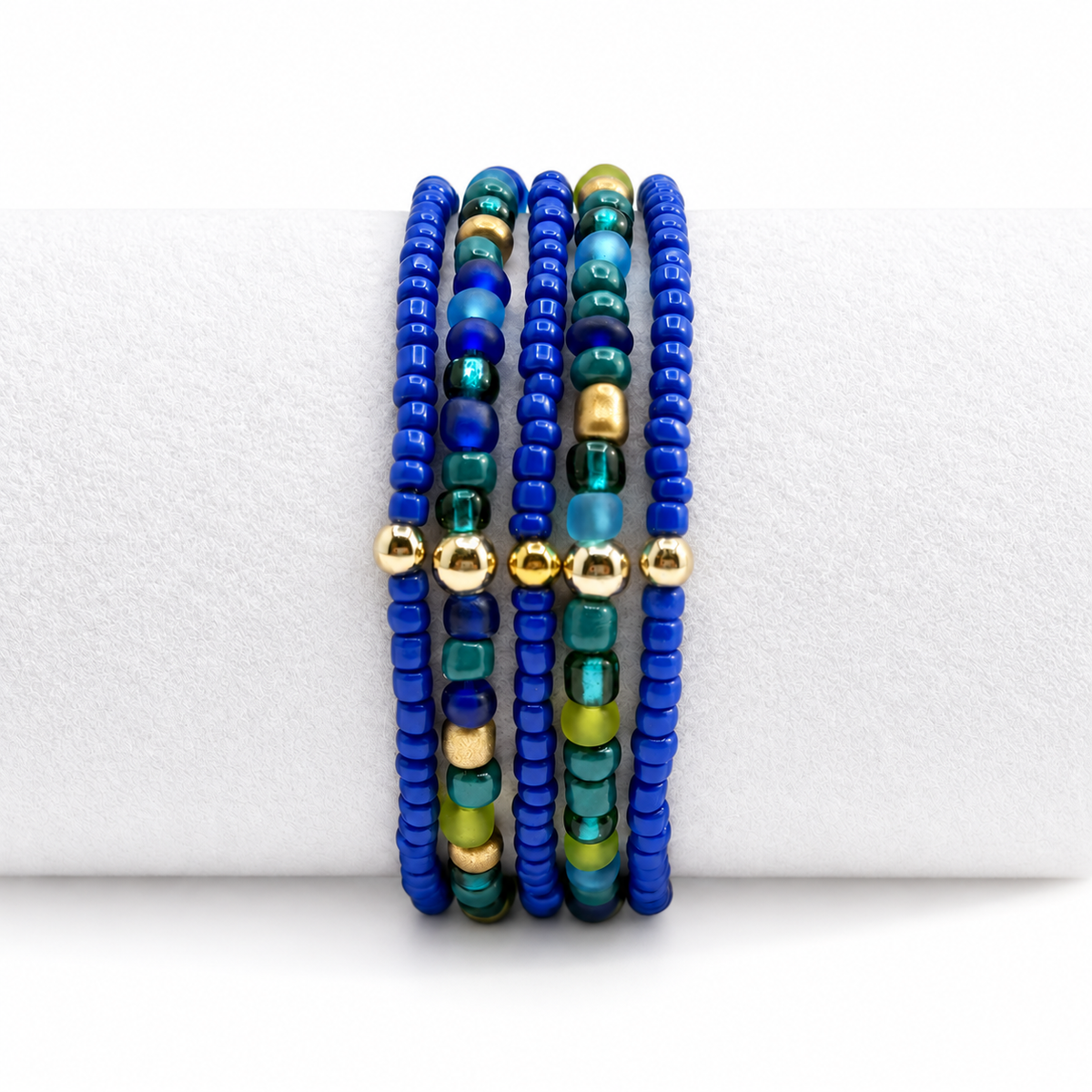 Blue Sea Glass Stretch Bracelet Stack