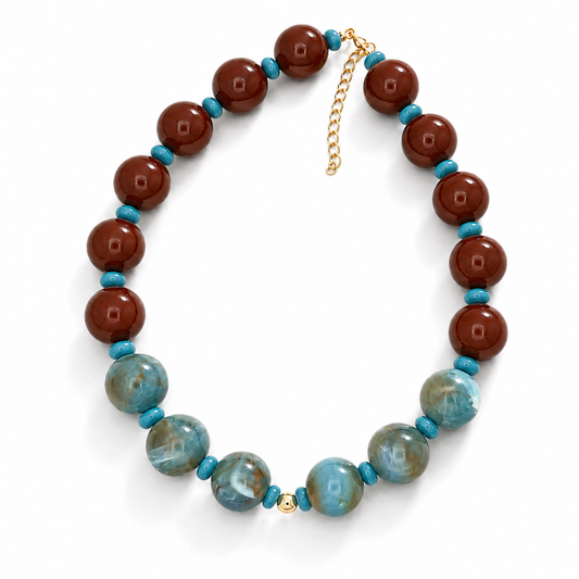 Turquoise & Brown Bubble Bead Statement Necklace