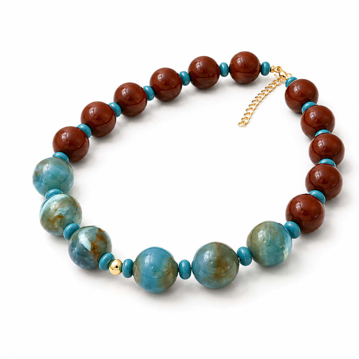 Turquoise & Brown Bubble Bead Statement Necklace