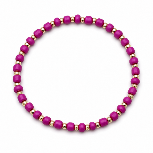 Glass Seed Bead Bracelet – Choose Your Color | Shown in Fuchsia
