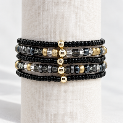 Black Tie Stretch Bracelet Stack