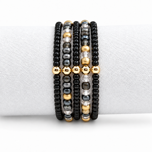 Black Tie Stretch Bracelet Stack