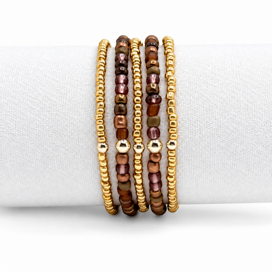 Chocolate Gold Bar Stretch Bracelet Stack