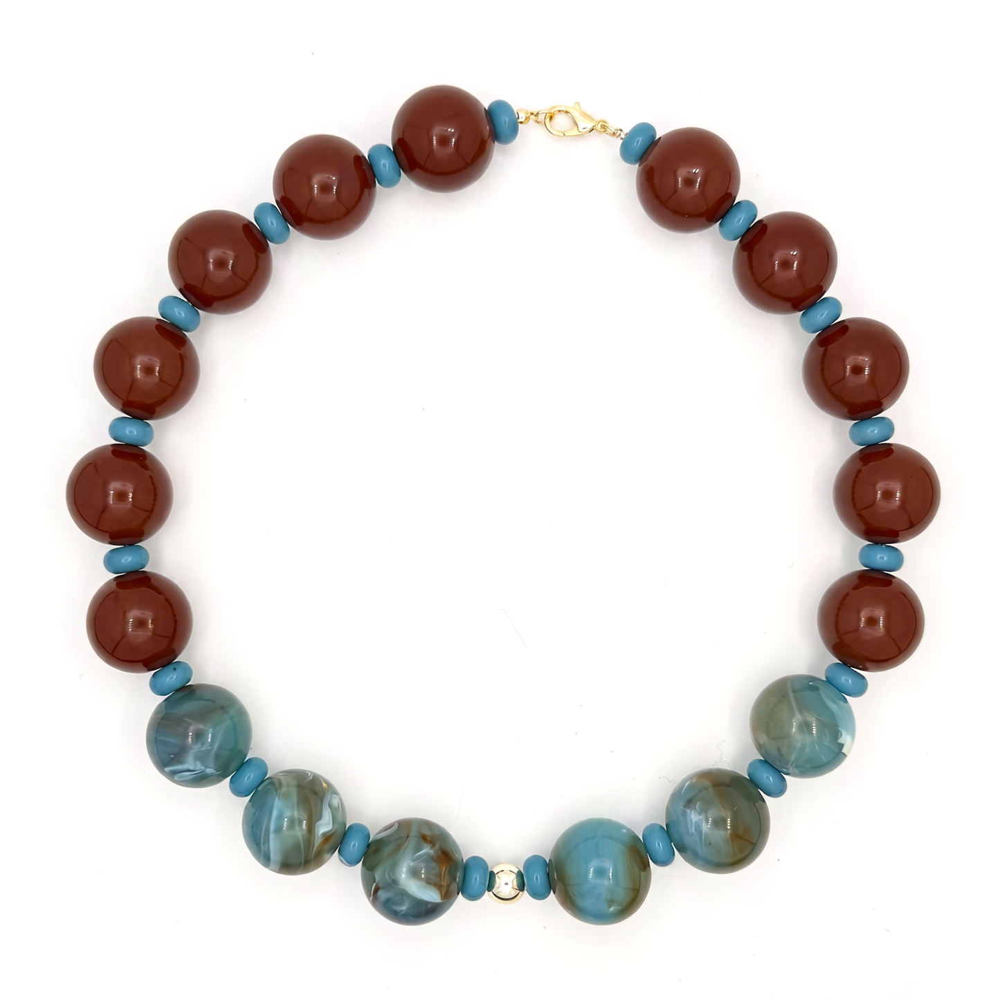 Turquoise & Brown Bubble Bead Statement Necklace
