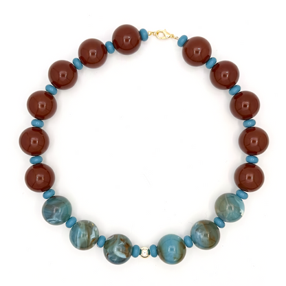 Turquoise & Brown Bubble Bead Statement Necklace