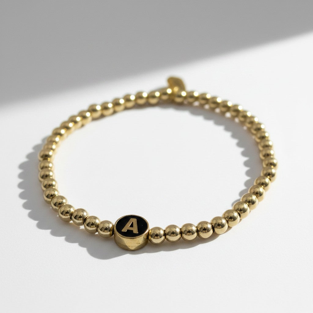 Black Enamel Initial Bracelet image 1