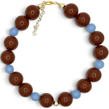 Brown & Blue Bubble Bead Statement Necklace