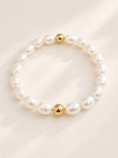 Bridesmaid Gift Set Pearl Bracelet Collection Stackable Gold Filled Jewelry Four Piece Elegant Design Freshwater Baroque Pearl Beaded Bracelets Wedding Party Present Layering Bands Stretch Fit Comfort Premium Quality Construction Bridal