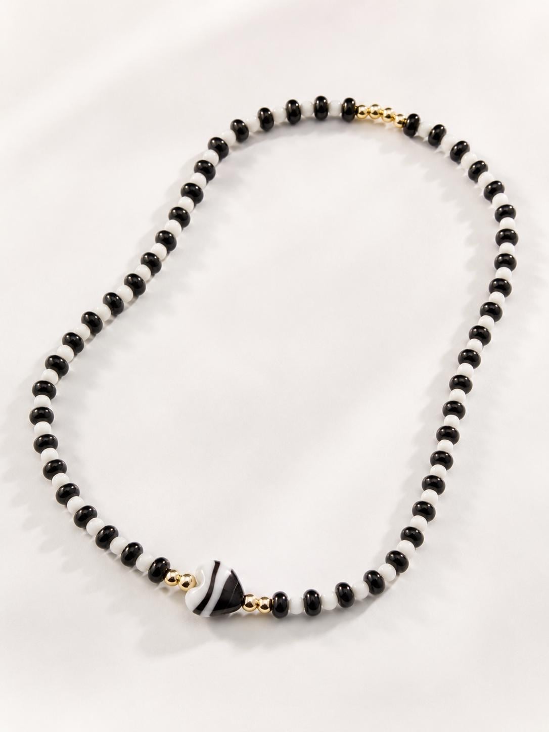 Natural Stone Heart Pendant Stretch Choker Necklace Gold Filled Beaded Jewelry Women Teen Accessory Handmade Glass Bead Design Casual Everyday Wear Layering Necklace Boho Style Five Color Options Turquoise Blue Pink Black White Birthday