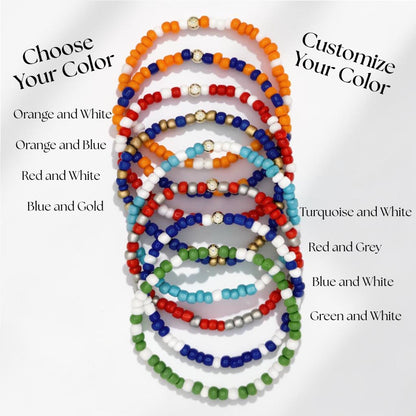 Sports Mom Jewelry Gift Customizable Team Bracelet 14k Gold Filled Beads Athletic Charm Collection Football Basketball Soccer Baseball Tennis Options Stretch Wristband Design Perfect Fan Accessory Youth Sports Gift Team Spirit Jewelry Coach
