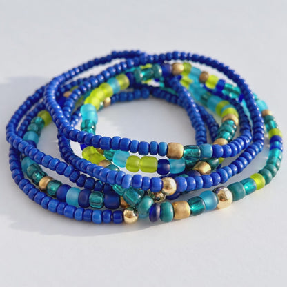 Blue Sea Glass Stretch Bracelet Stack